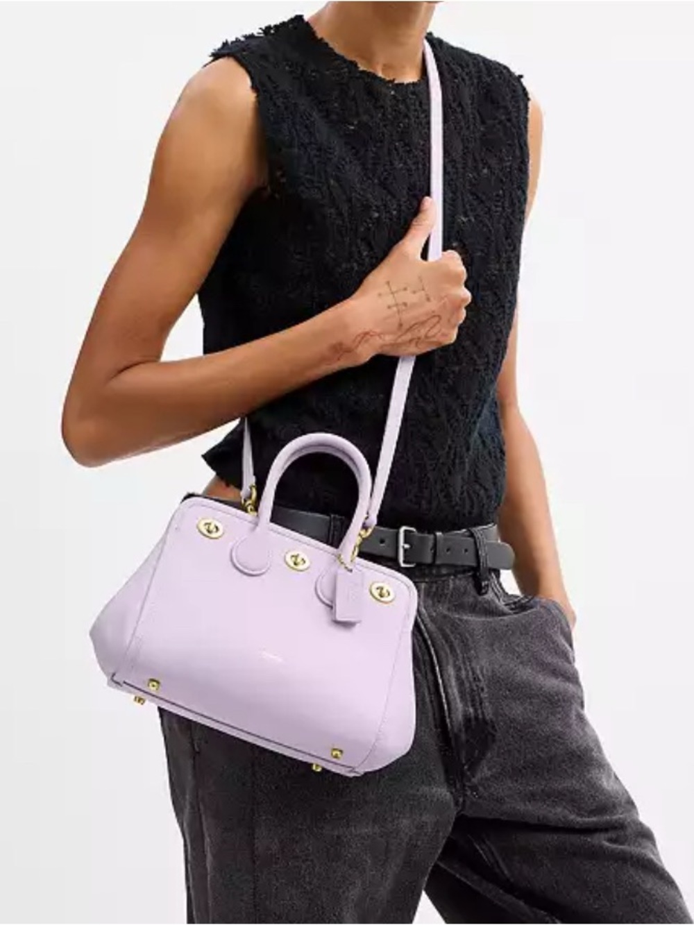 Coach Buy Now Turnlock Tote Bag 22 in B4 / Light Orchid - Picture 12 of 16